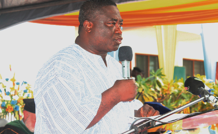 Nii Afotey Agbo, the Greater Accra Regional Minister addressing the students 